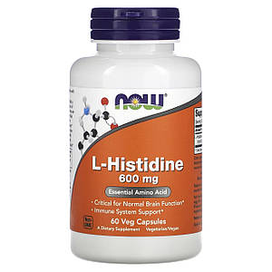 L-гістидин Now L-Histidine 600 mg 60 Veg Capsules