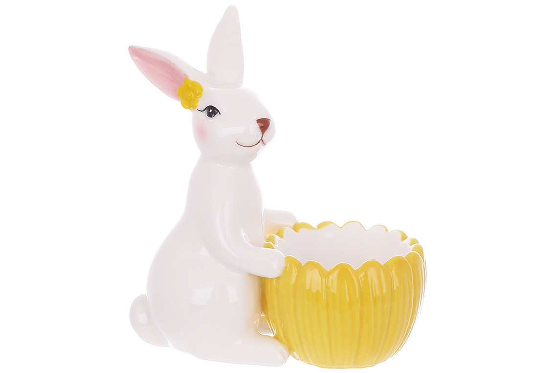 Підставка для яйця керамічна, 13см, колір - білий з жовтим 733-584, фото 1