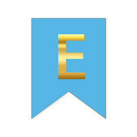 Буквы на флажке для любых надписей "Е" золото на голубом