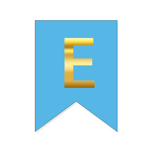 Букви на прапорці для будь-яких написів "Е" золото на блакитному