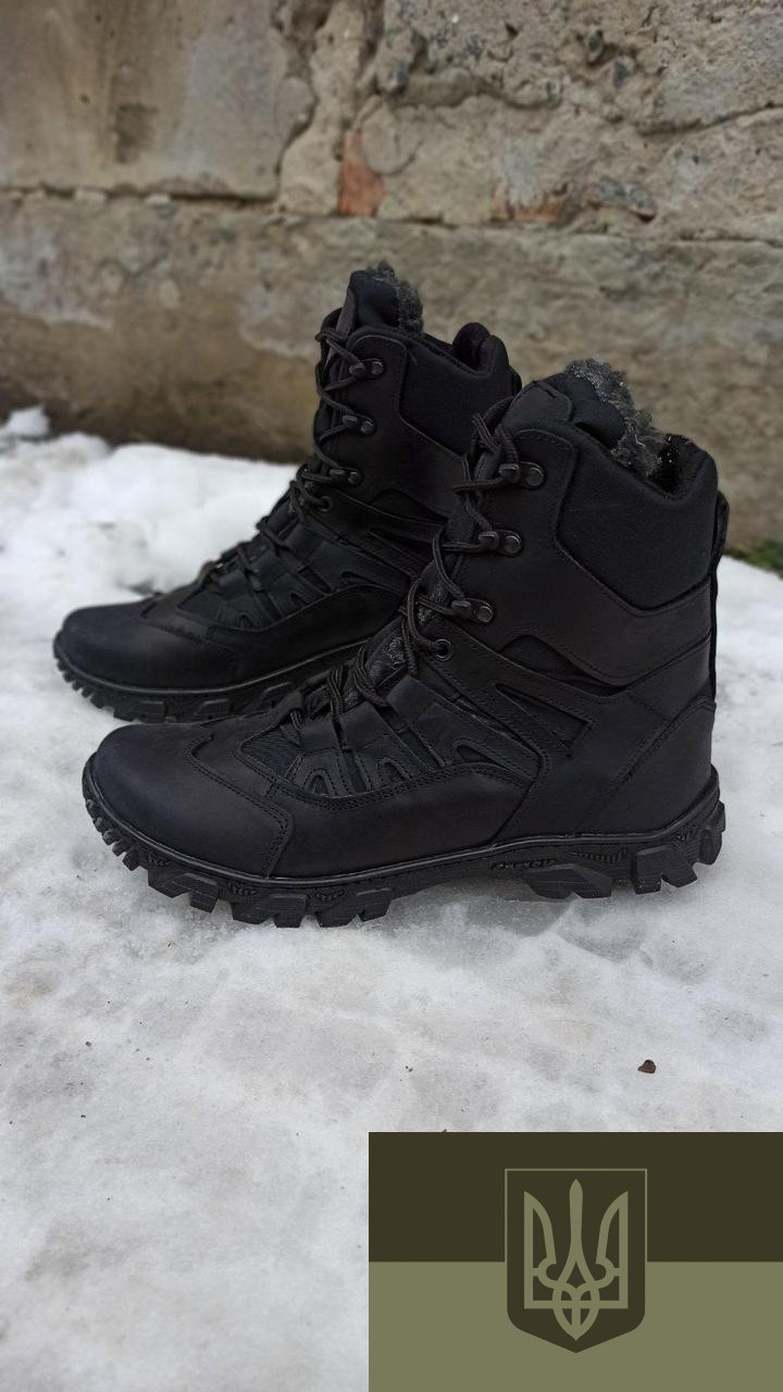 Чоловічі берці тактичні зимові Чорні черевики з хутром військові, взуття зсу, черевики зимові армійські військові