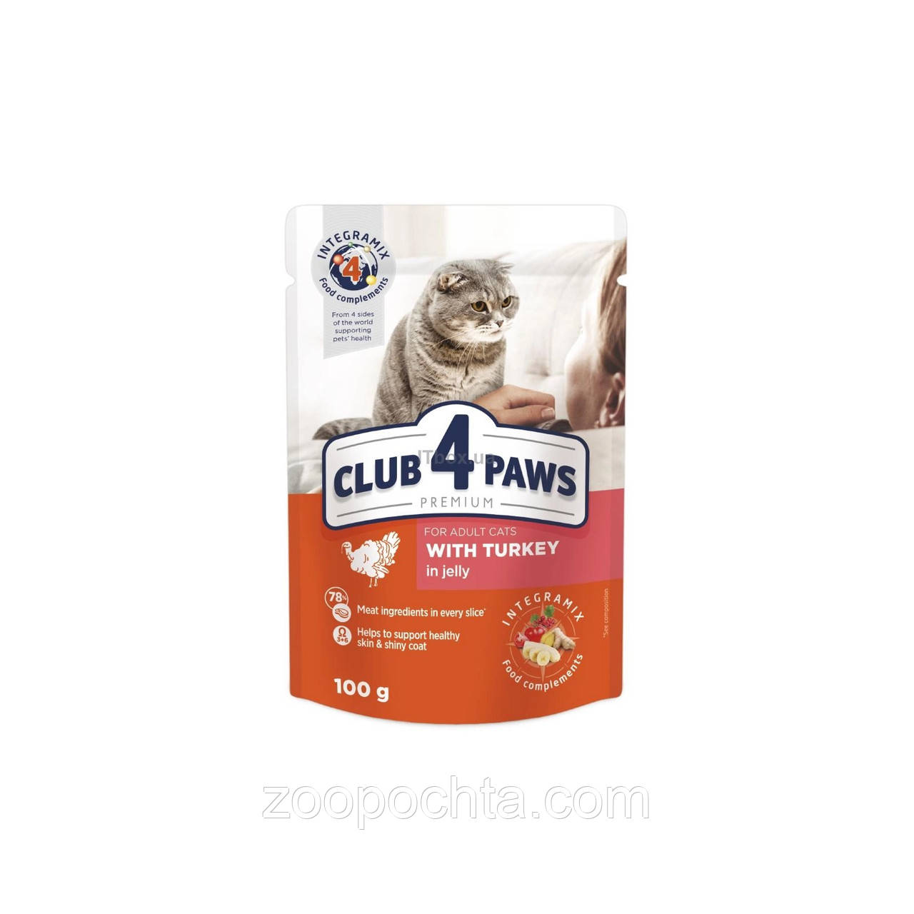 Акція! Club 4 Paws Клуб 4 лапи вологий корм для котів індичка в желе, 100 гр х 24 шт