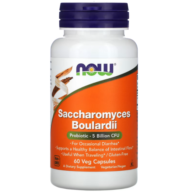 NOW Foods сахароміцети буларді 10 мільярдів КУО 60 рослинних капсул (5 млрд КУО в 1 капсулі), фото 1
