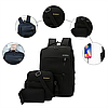 Рюкзак міський з сумкою і гаманцем 3в1 Backpack 9018, 18л, 42х33х10 см, Чорний / Рюкзак з аксесуарами, фото 2