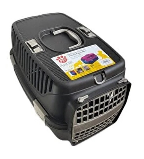 Переноска для котів і собак PET Plast'art 36.5x55x33 см чорно-сіра, фото 1