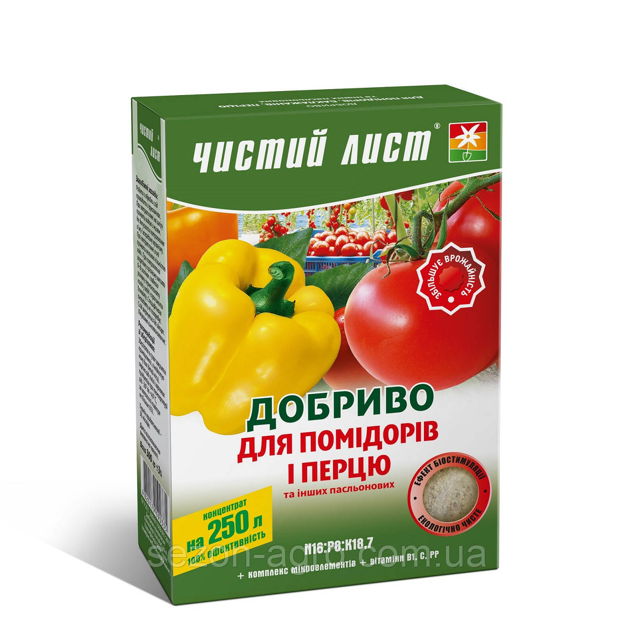 Кристалічне добриво «Чистий лист» для помідорів, перцю та інших пасльонових 300 г