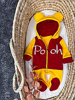 Ромпер комбинезон для малышей, "Pooh" из тринитки на флисе или махре (на выбор), от 56см до 86см