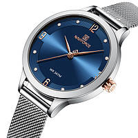 Годинник наручний жіночий срібний з синім циферблатом Naviforce Anna Shopen