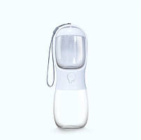 Портативна пляшка - поїлка з контейнером для корму і кнопкою Dog Water Bottle 300 мл + 100 г для собак і котів - біла
