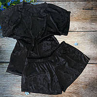 Черный бархатный ночной костюм для женщин Размеры: 42,44,46,48,50 (21060-3)