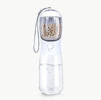 Портативна пляшка - поїлка з контейнером для корму і кнопкою Dog Water Bottle 550 мл + 100 г для собак і котів - біла