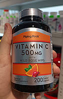 Вітамін С Piping Rock Vitamin C 500 мг with Bioflavonoids & Rose Hips 200 tab