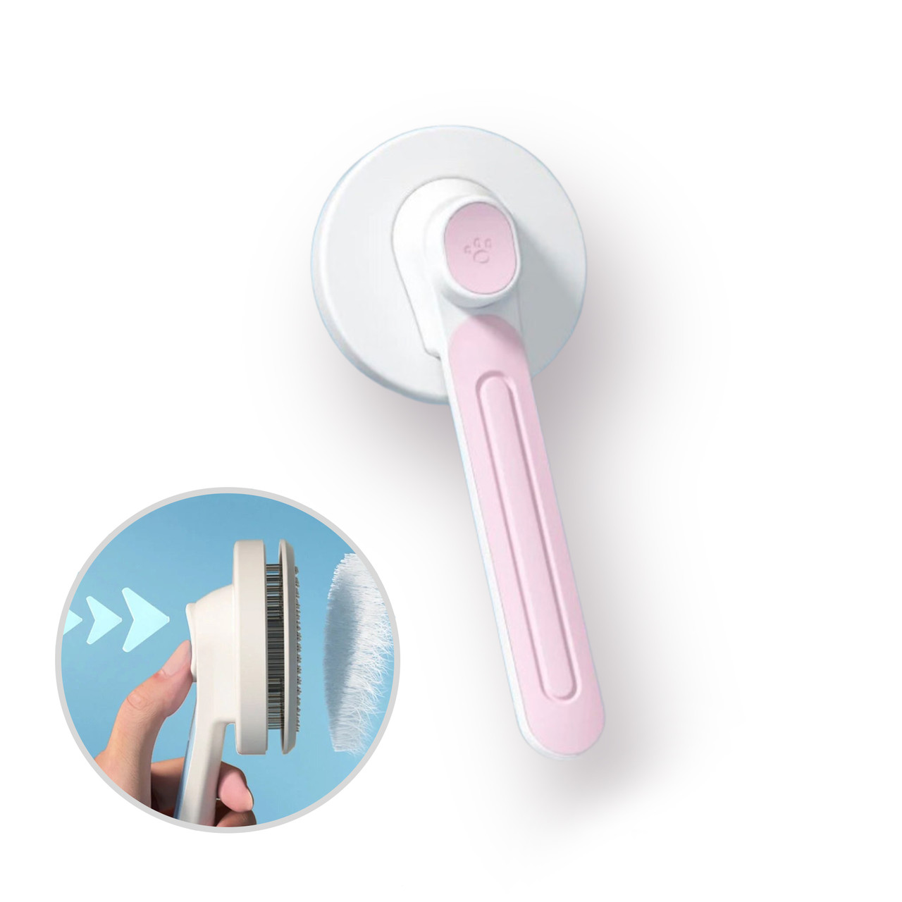 Щітка - пуходерка для вичісування котів та собак HAIR REMOVING COMB з кнопкою самоочищення кругла - рожева, фото 1