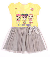 Платье для девочки с коротким рукавом желтое / серое Breeze Турция р.116 (5-6 лет)