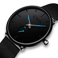 Черные часы унисекс металлические часы Civo Tower Black Shopen Чорний годинник унісекс металевий годиник Civo