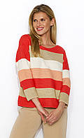 Женский стильный вязаный свитер в полоску кораллового цвета. Модель Holia Zaps. Коллекция весна-лето 2024