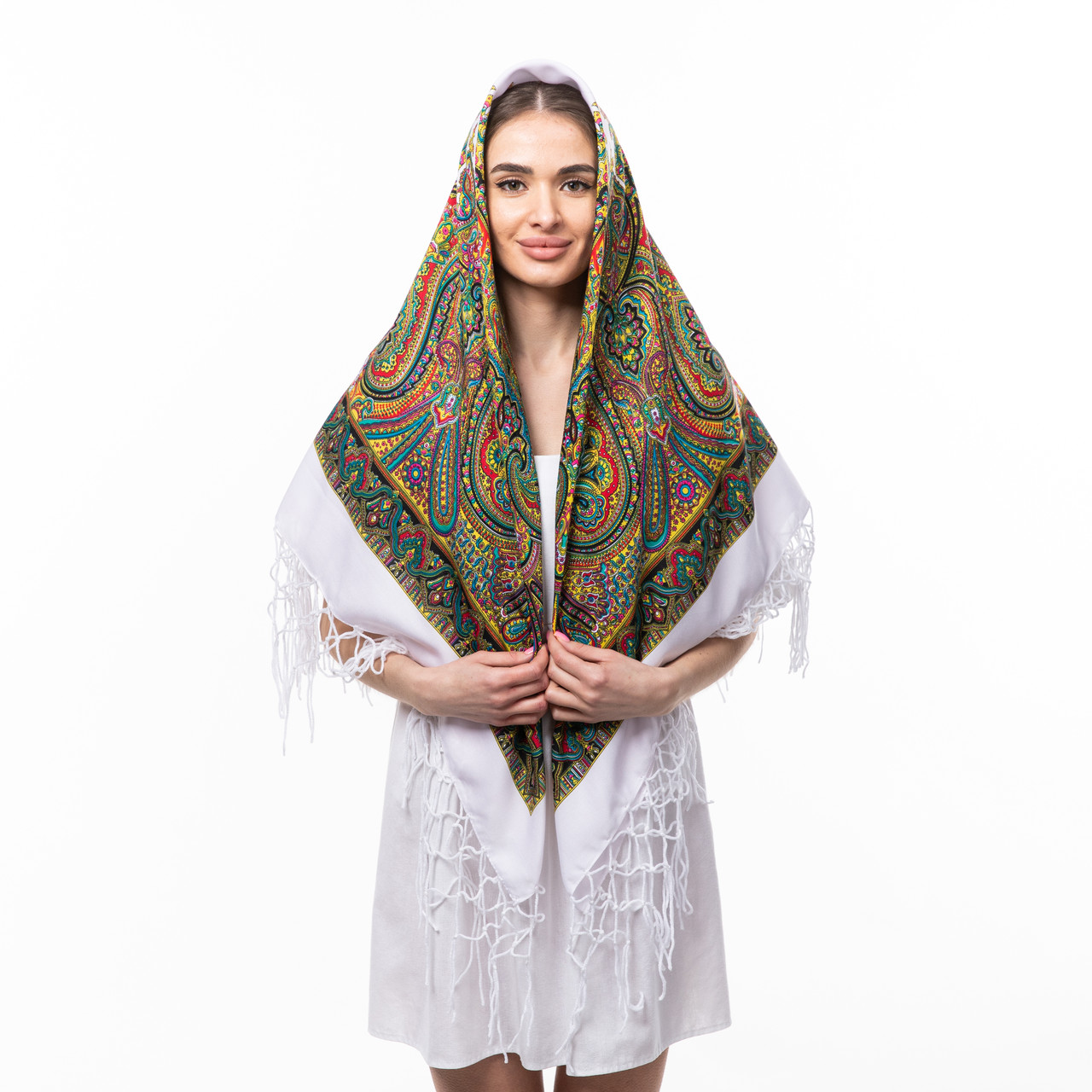 Українська хустка з тороками 120х120см Біла