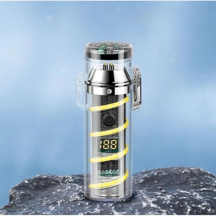 Електроімпульсна запальничка 229 дугова usb запальничка з ліхтариком і компасом Чорна, фото 1