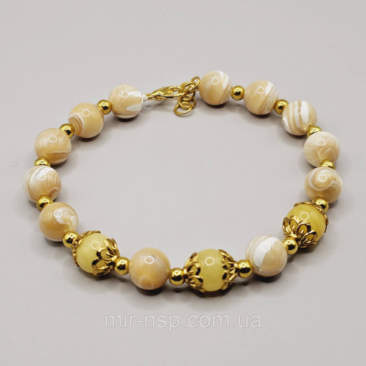 Браслет 100% натуральні бурштин та перламутр вага 18г, фото 1