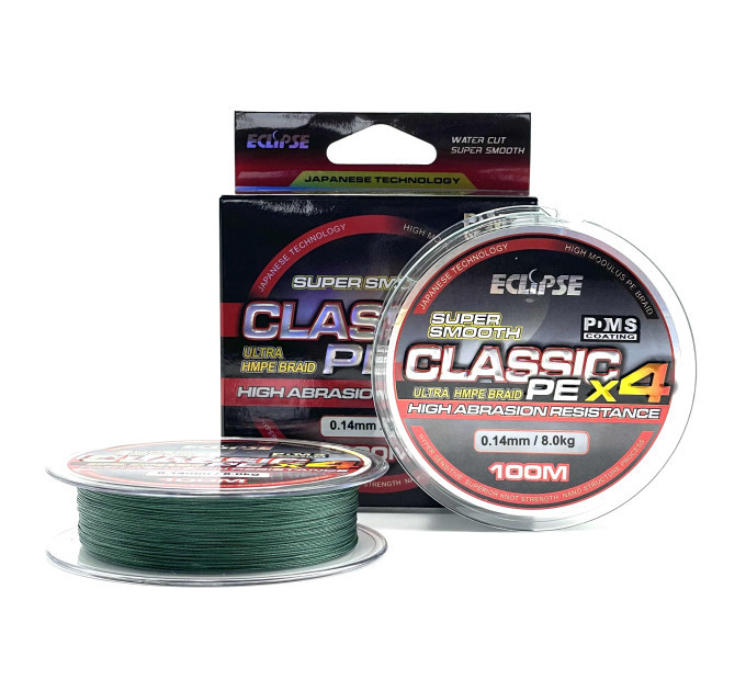 Шнур Eclipse X4 Classic PE Dark Green 100м 0.10мм, фото 1