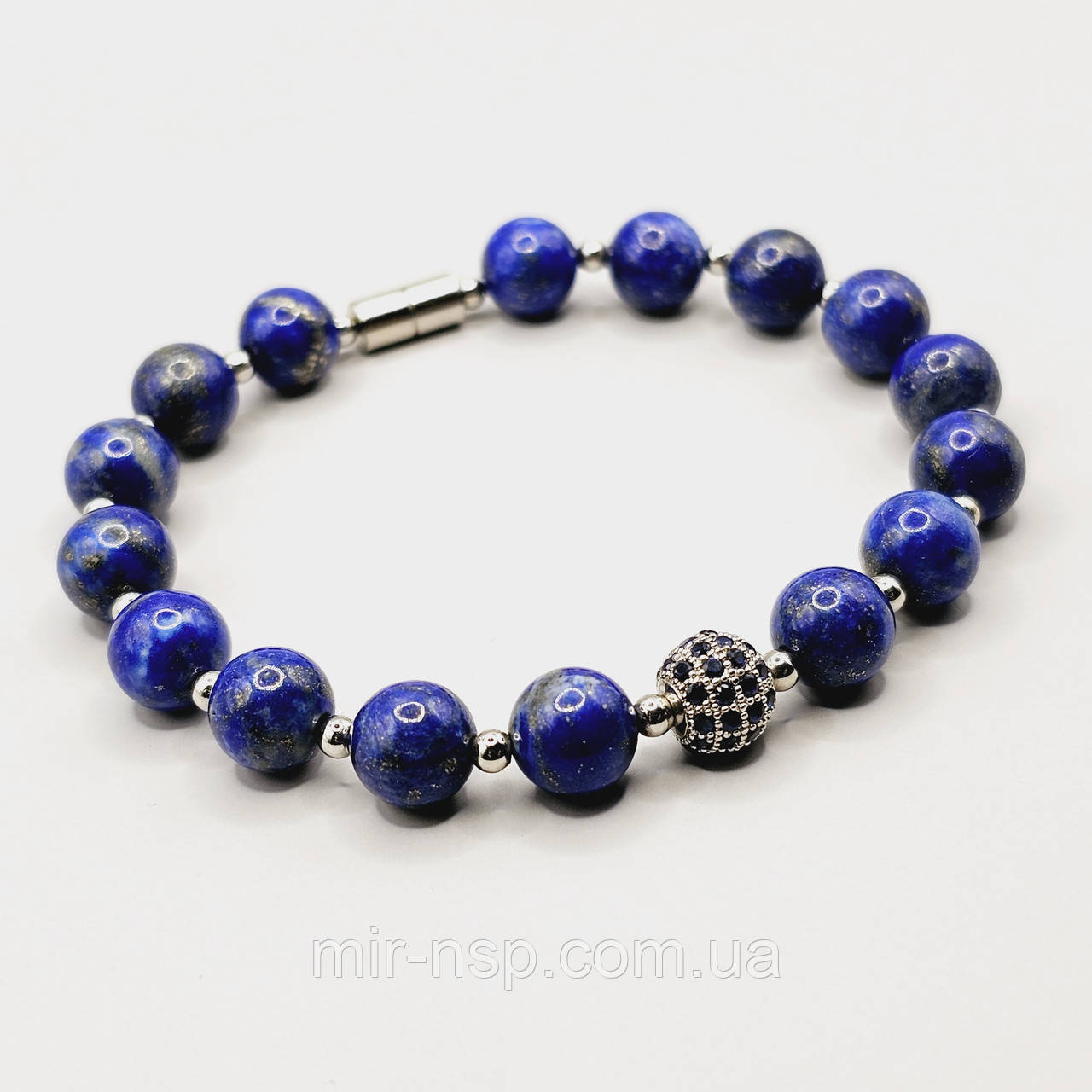 Браслет натуральний лазурит 8 мм вага 19г розмір 19, фото 1