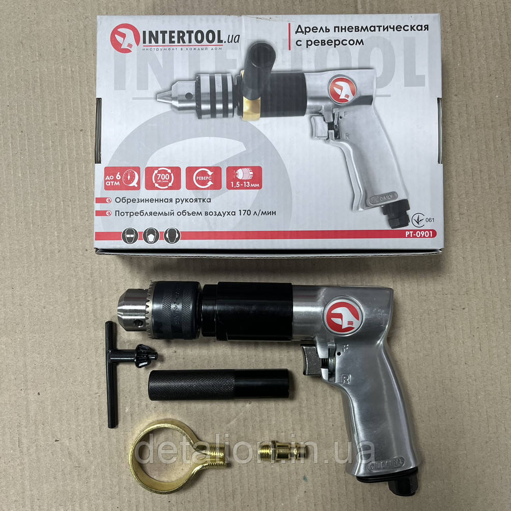 Дриль пневматичний з реверсом патрон 1,5-13 мм, 1/2" INTERTOOL PT-0901