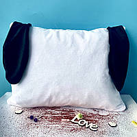 Плюшевая подушка для сублимации с черными ушками белая