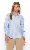 Женская однотонная рубашка голубого цвета. Модель Nelina Zaps. Коллекция весна-лето 2024