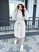 Круте жіноче стильне міхове пальто на запах із хутра Тедді (р.42-52). Арт-1608/47