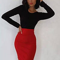 Женский стильный костюм (кофта с длинным рукавом + юбка) Дайвинг 42-44,46-48 Цвета 2 Черный/красный