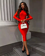 Удобное, красивое вечернее-офисное платье Дайвинг (хорошо тянется) 42-44, 46-48 Цвет 3 Красный