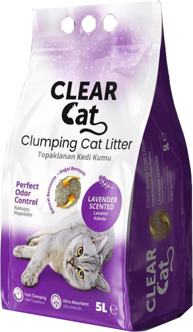 Бентонітовий наповнювач для котячого туалету CLEAR CAT 5 л - лаванда, фото 1