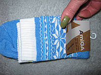 Шкарпетки жіночі Amiga теплі зимові на махрі розмір 23-25 (36-40) блакитні з білим зимовий візерунок