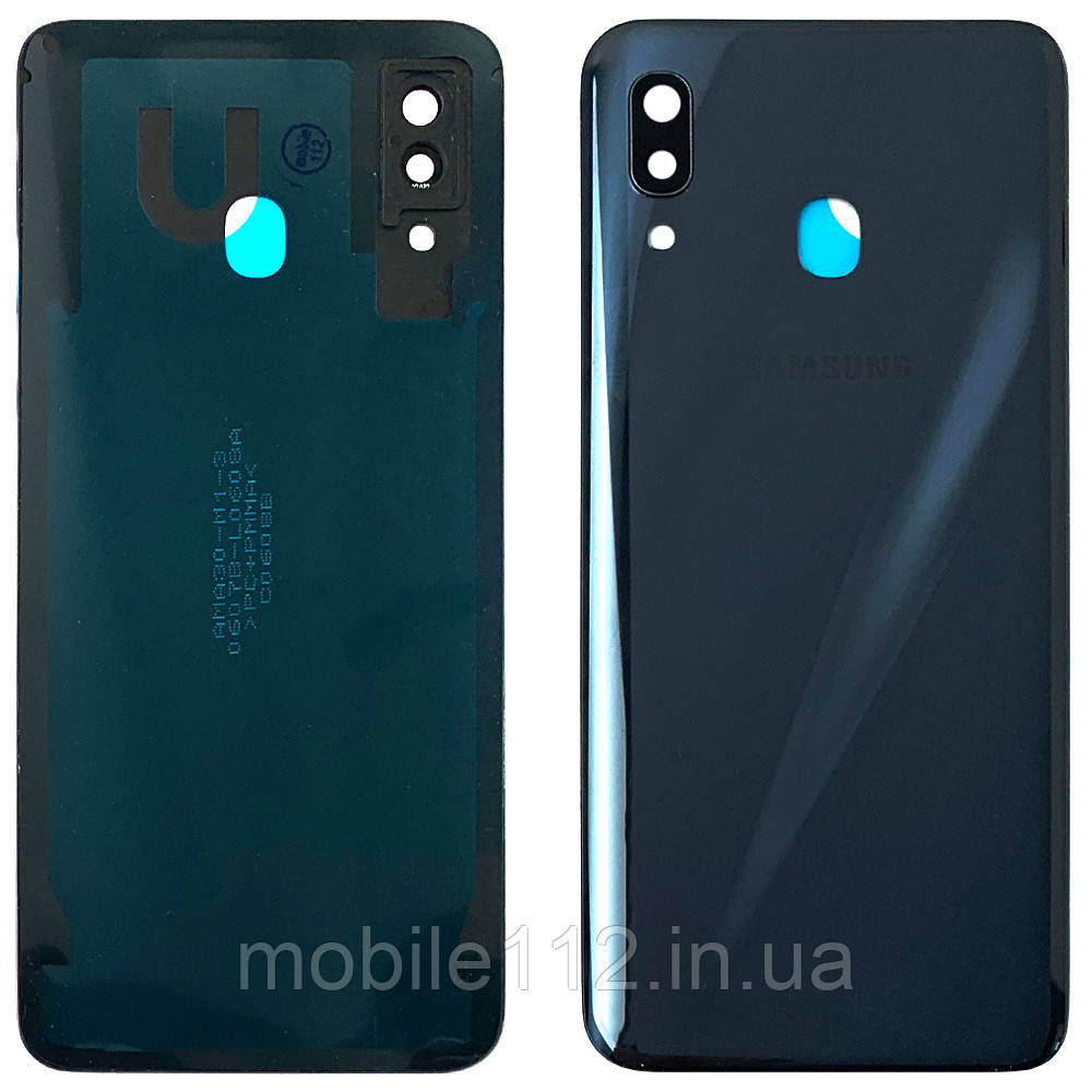 Задня кришка Samsung Galaxy A30 2019 A305F (чорна оригінал Китай зі склом камери), фото 1