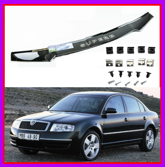 Дефлектор капота мухобойка на Skoda Superb I седан 2001-2008 євро кріплення AV-Tuning