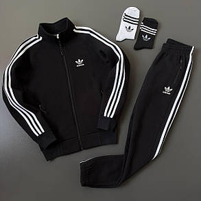 Зимовий костюм Adidas олімпійка і штани чорний зимовий костюм з лампасами трьохнитка на флісі, фото 3