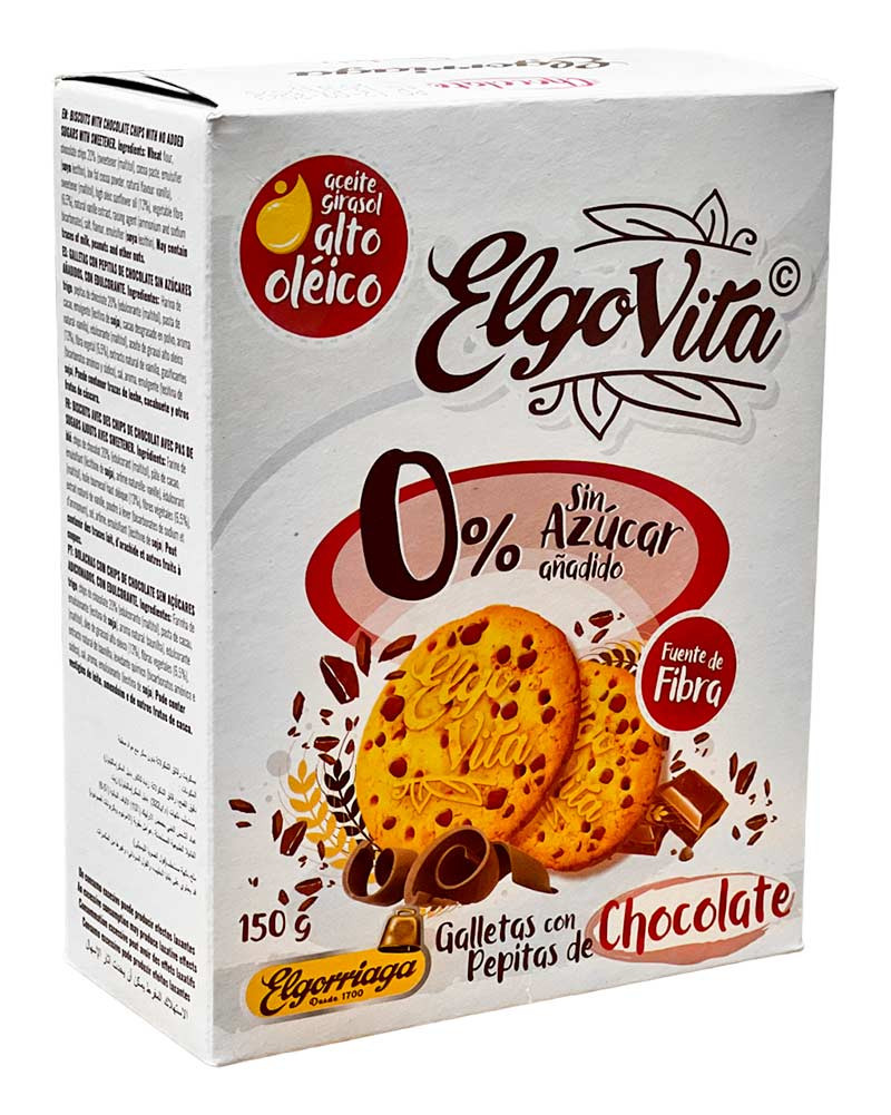 Печенье сендви без сахара с шоколадной крошкой Elgorriaga Elgo Vita 0% Sugar Chocolate, 150 г