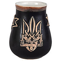 Чашка 0,4л чайная каплевидная керамическая глиняная Трезубец герб Украина черная матовая