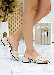 Шльопанці жіночі шкіряні на підборах 7729-28