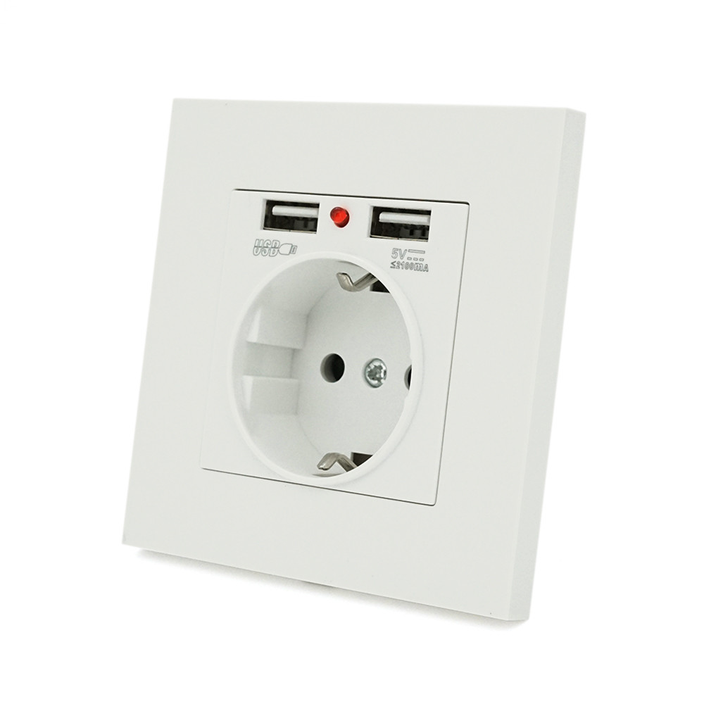 Розетка врізна, Input: AC 100-250V 16A, 2-USB- виходу, White, фото 1