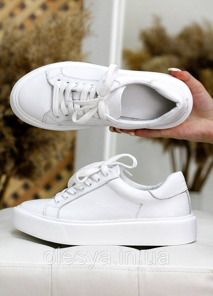 Шкіряні жіночі білі кеди, фото 1