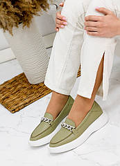 Туфлі лофери оливка шкіра 7894-28.