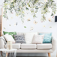 3D интерьерные виниловые наклейки на стены Свисающие Растения Веточки Цветы Бабочки 2 листа 90-30 с Декор Обои