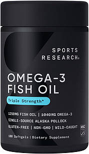 Sports Research Triple Strength Omega-3 Fish Oil 1250mg 180 гелевих капсул