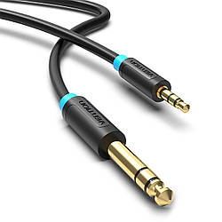 Аудіокабель 6.35мм-3.5мм Vention Shell Gold-plated Audio Cable міні-jack 3.5mm to jack 6.35mm (2m). Black