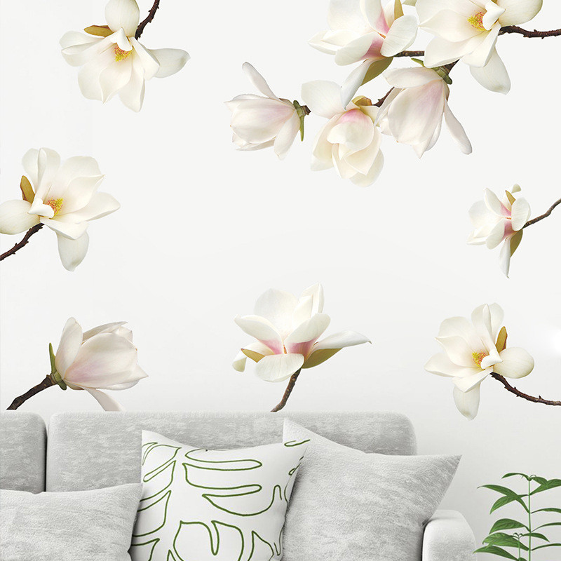 3D інтер'єрні вінілові наклейки на стіни Квіти Білі Магнолії 2 листи 70-25 см Декор Шпалери