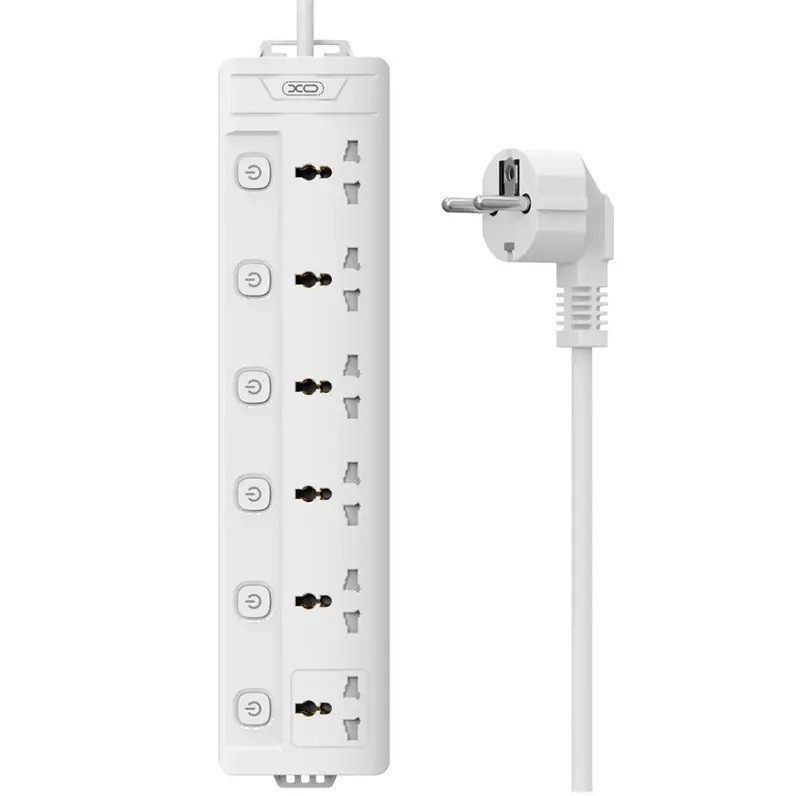 Подовжувач мережевий на 6 розеток XO WL18 |10A/250V/2m| Білий