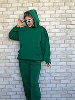 Женский теплый спортивный костюм на флисе больших размеров 46-48, 50-52 зеленый