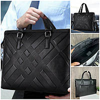 Деловой кожаный черный портфель сумка , кожаная офисная сумка для документов А4