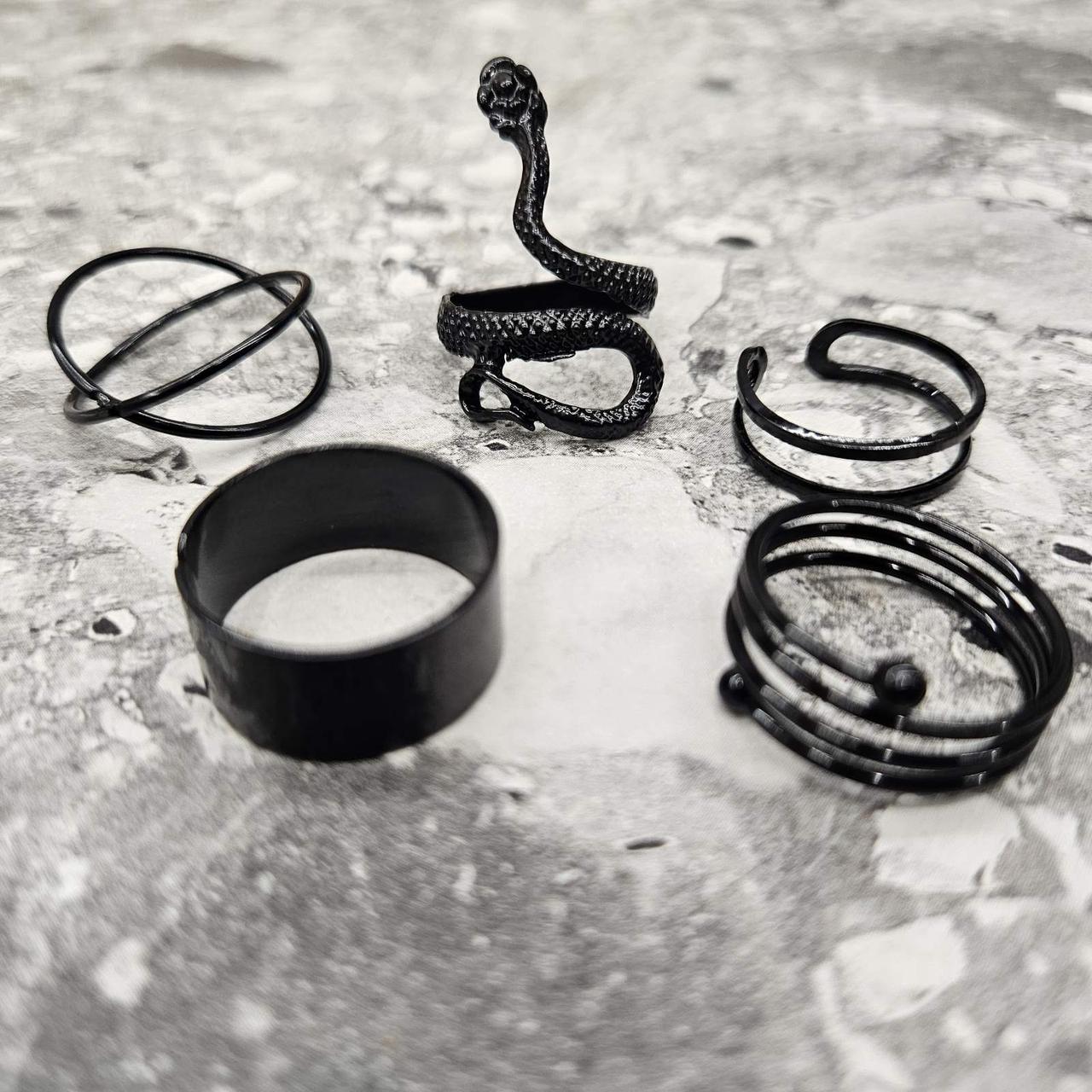 Кільця на фаланги Чорні. Набір із 5 кілець, фото 1